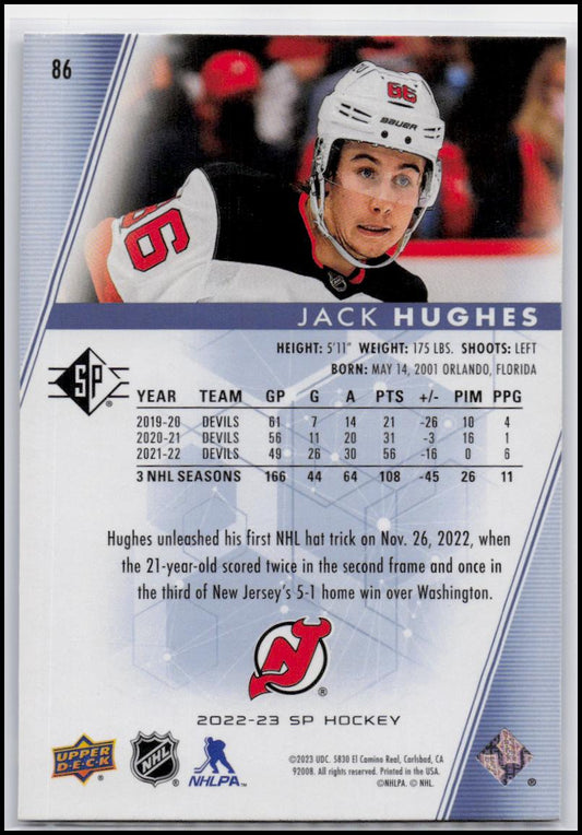 2022-23 SP #86 Jack Hughes Blue