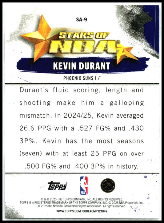 2025-26 Topps Stars of the NBA #SA-9 Kevin Durant Phoenix Suns