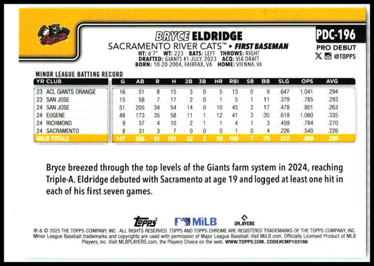 2025 topps pro debut Chrome #pdc-196 Bryce Eldredge River Cats