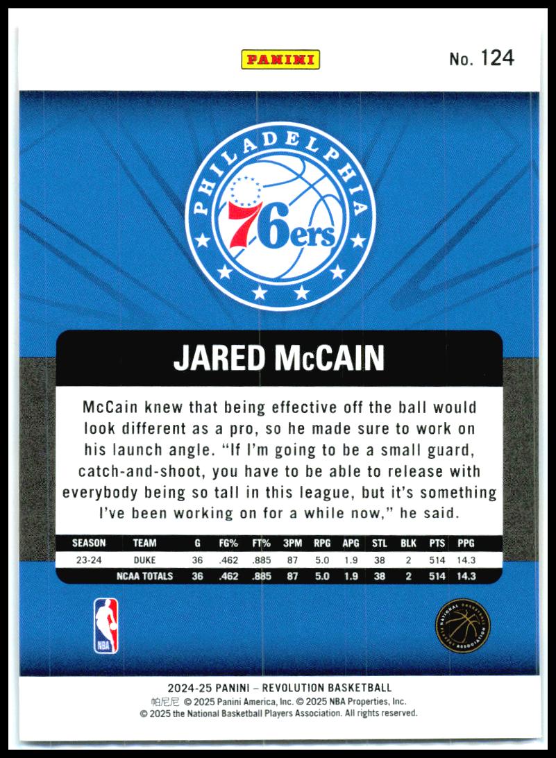 2024-25 Panini Revolution Fractal #124 Jared McCain Rookie Philadelphia 76ers