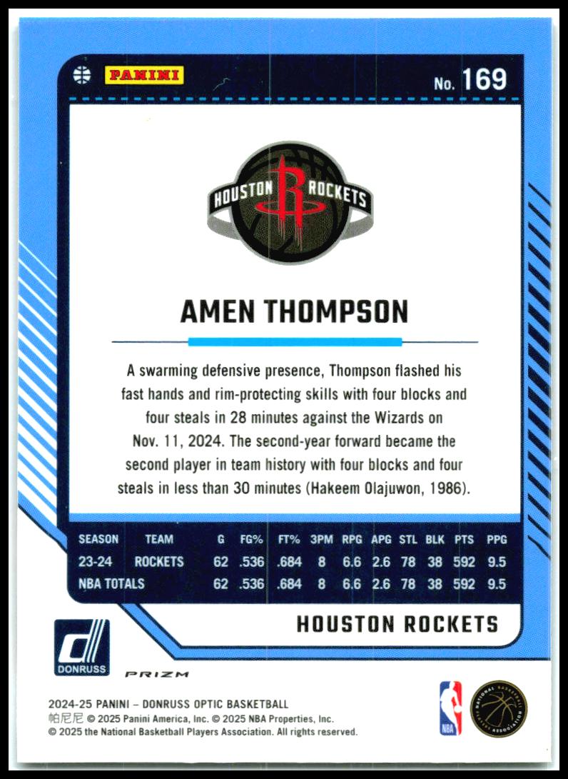 2024-25 Donruss Optic Purple #169 Amen Thompson Houston Rockets