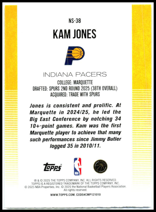 2025-26 Topps New School #NS-38 Kam Jones Indiana Pacers