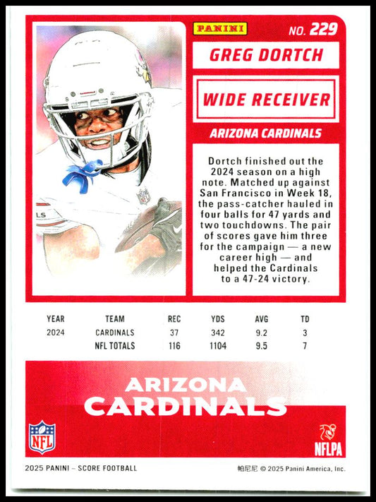 2025 Score Green #229 Greg Dortch Arizona Cardinals