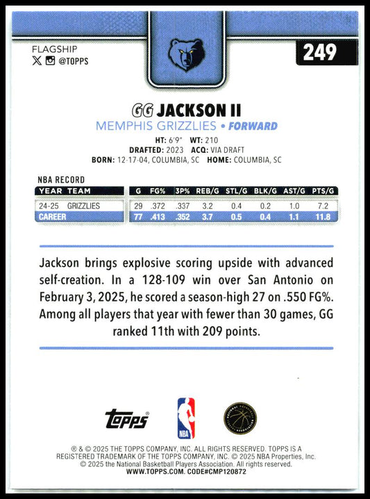 2025-26 Topps Sandglitter #249 GG Jackson II Memphis Grizzlies