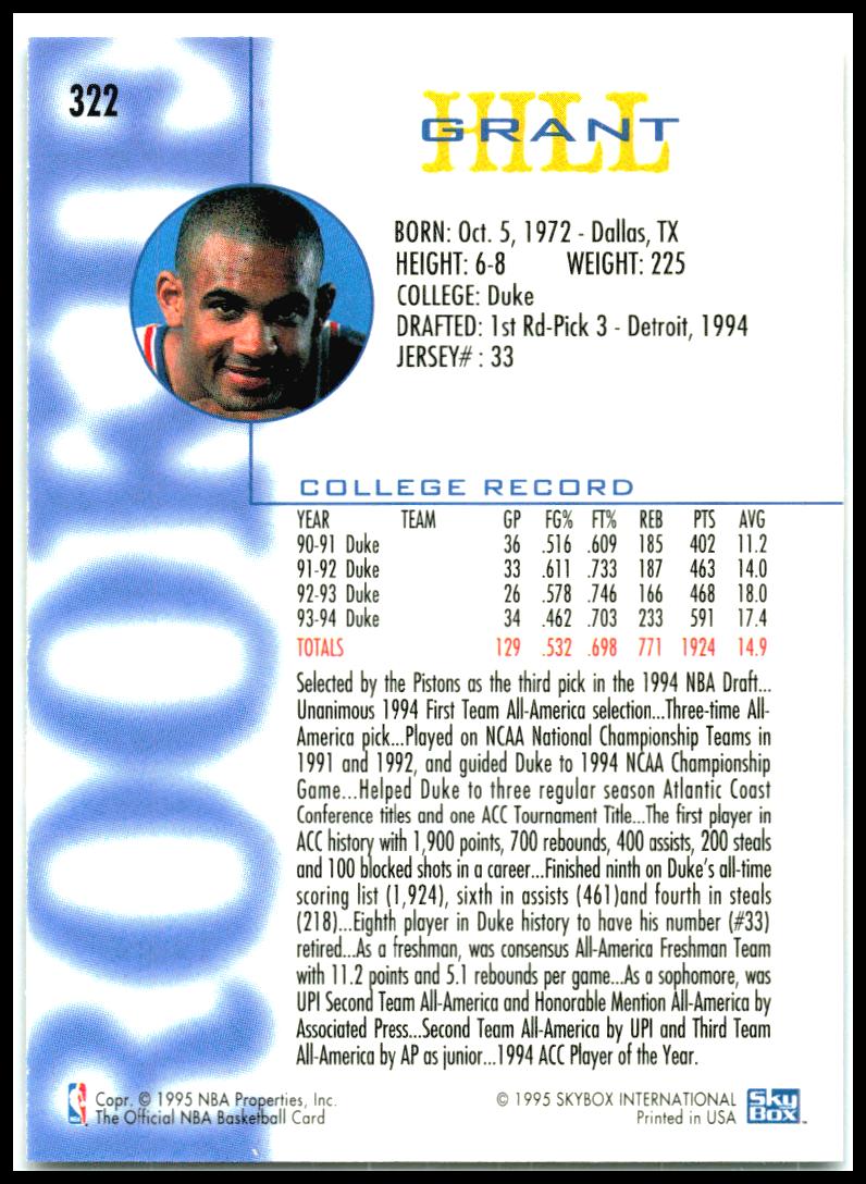 1994-95 Hopps #322 Grant Hill Detroit Pistons