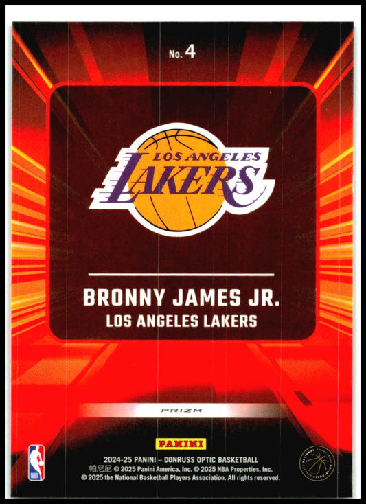 2024-25 Donruss Optic Express Lane Purple #4 Bronny James Jr. Los Angeles Lakers