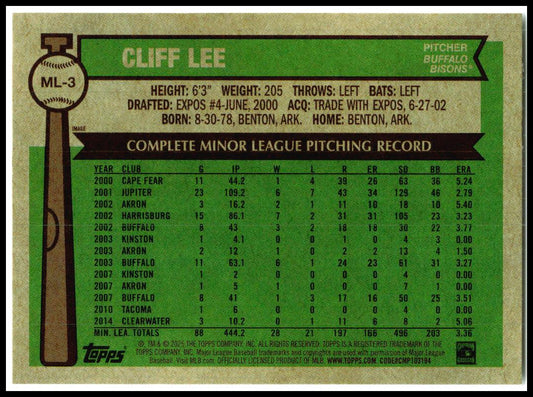 2025 Topps Pro Debut MiLB Legends #ml-3 cliff lee Buffalo Bisons