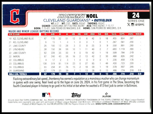 2025 Topps #24 Jhonkensy Noel Rookie Cleveland Guardians