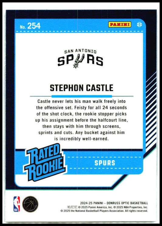 2024-25 Donruss Optic #254 Stephon Castle Rookie San Antonio Spurs