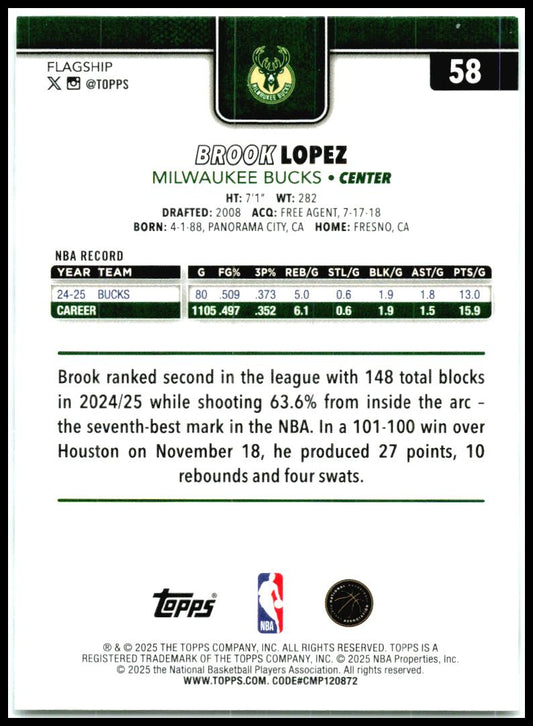 2025-26 Topps Season Tip Off #58 Brook Lopez Milwaukee Bucks