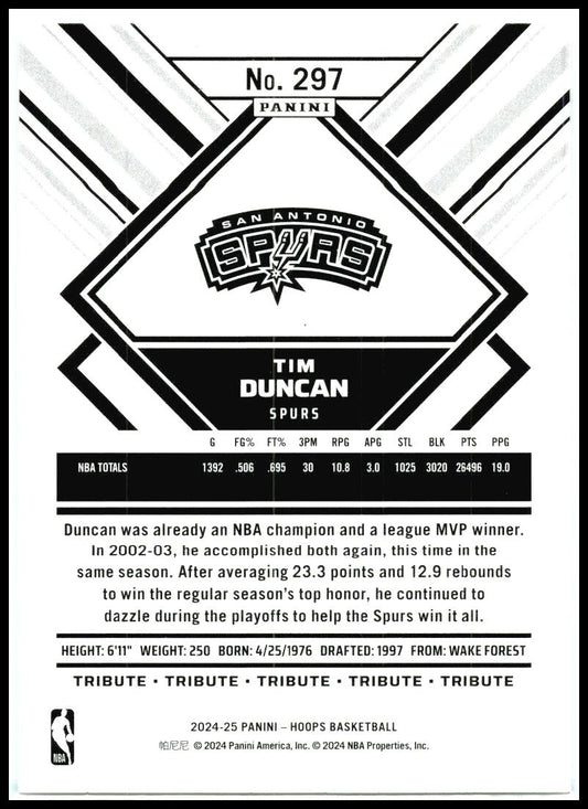 2024-25 Hoops #297 Tim Duncan San Antonio Spurs