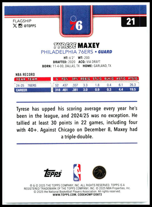 2025-26 Topps #21 Tyrese Maxey Philadelphia 76ers