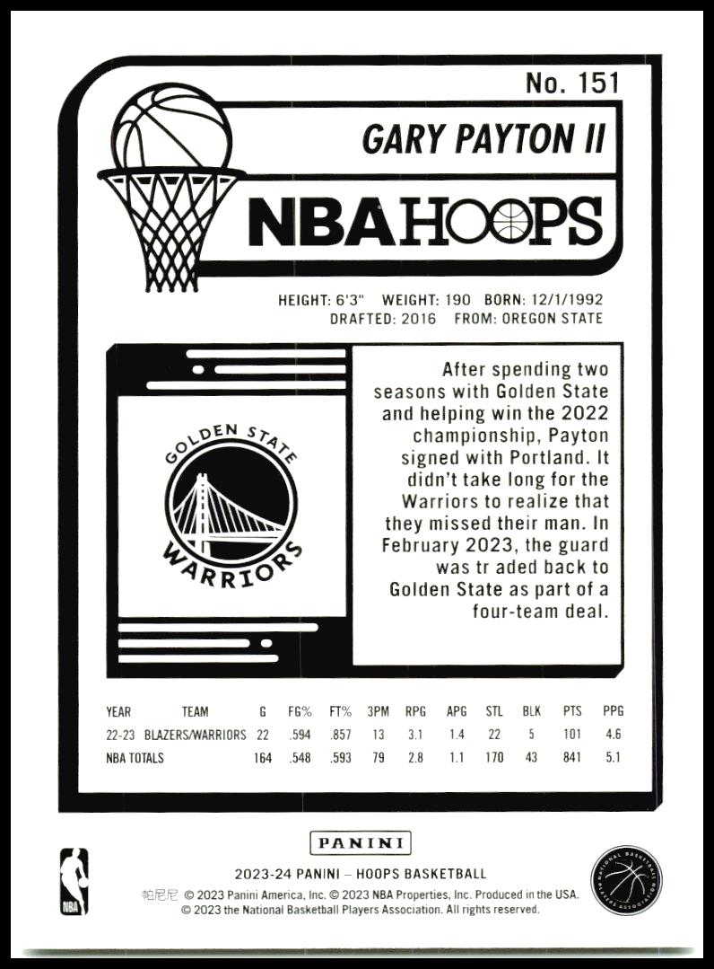 2023-24 Hoops #151 Gary Payton II Golden State Warriors