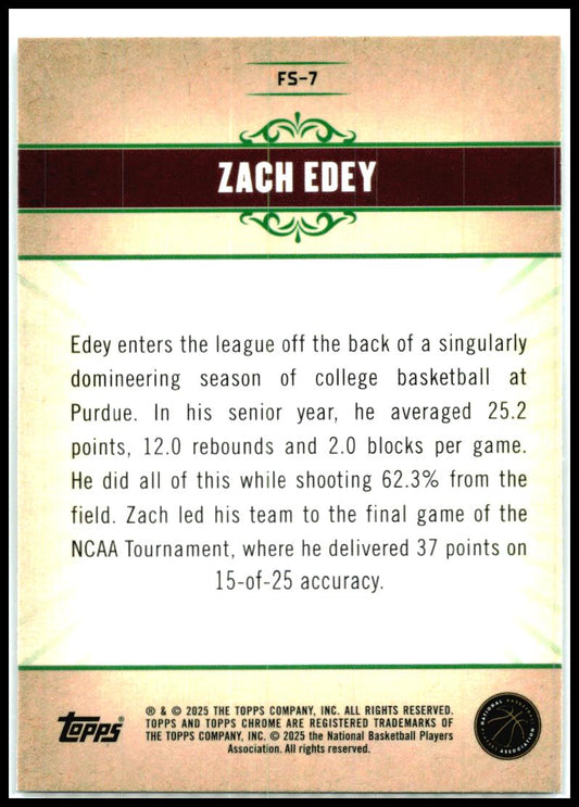 2024-25 Topps Chrome Fresh Start #FS-7 Zach Edey Memphis Grizzlies