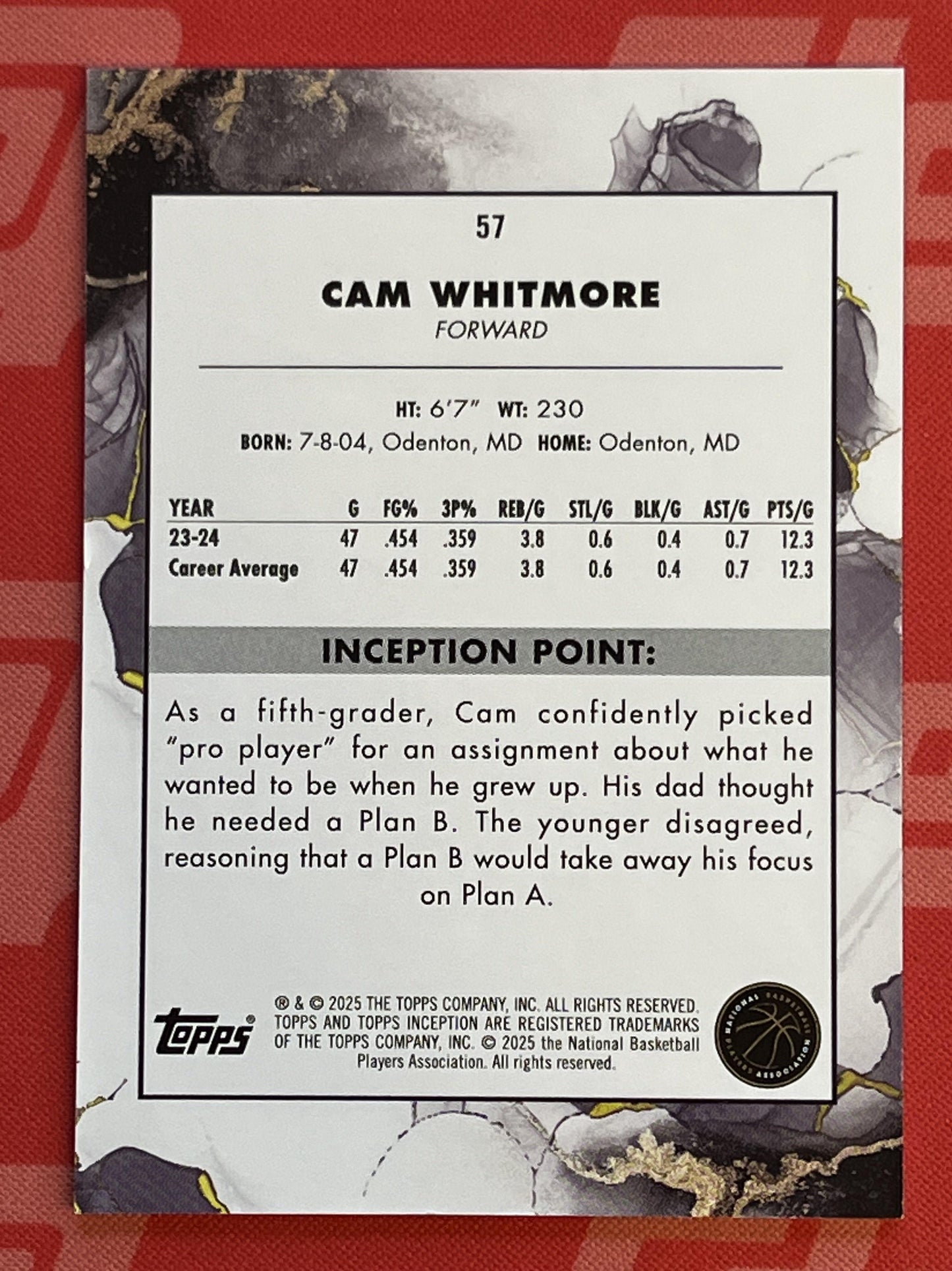 2024-25 Topps Inception #57 Cam Whitmore Houston Rockets
