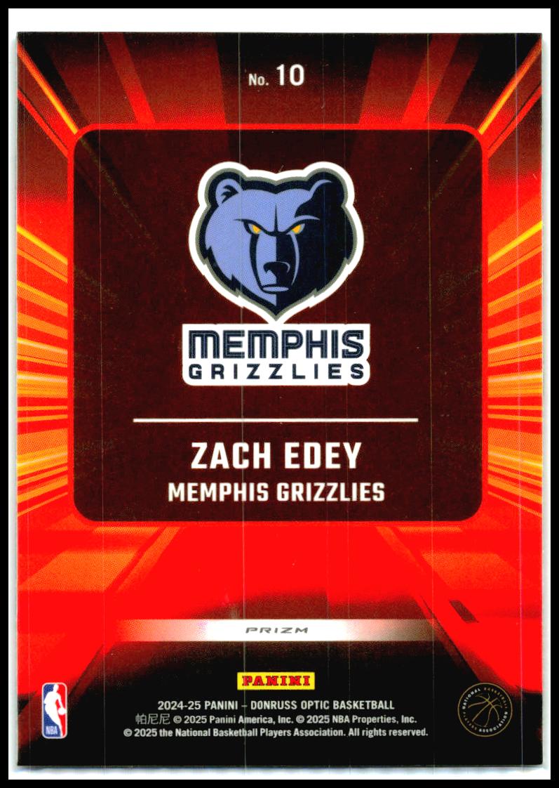 2024-25 Donruss Optic Express Lane Purple #10 Zach Edey Memphis Grizzlies