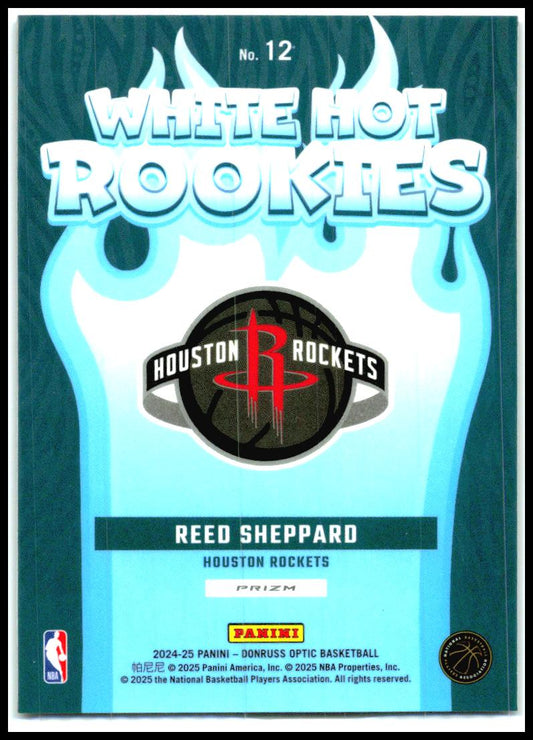 2024-25 Donruss Optic White Hot Rookies Purple #12 Reed Sheppard Houston Rockets