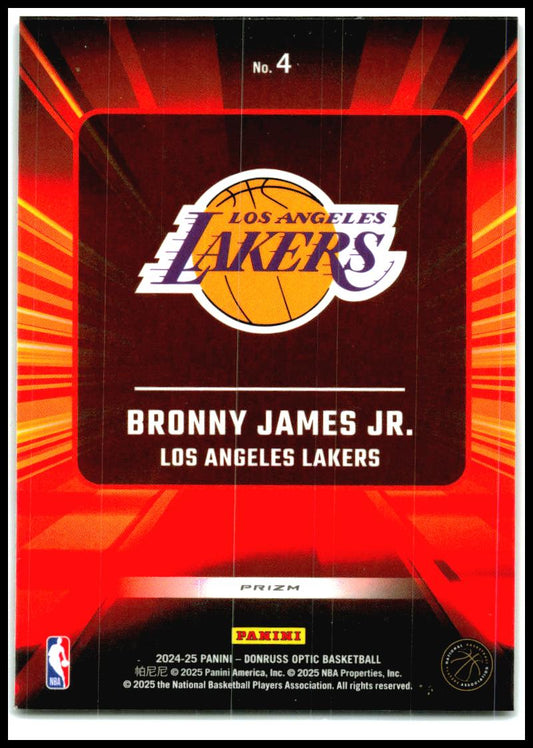 2024-25 Donruss Optic Express Lane Holo #4 Bronny James Jr. Los Angeles Lakers