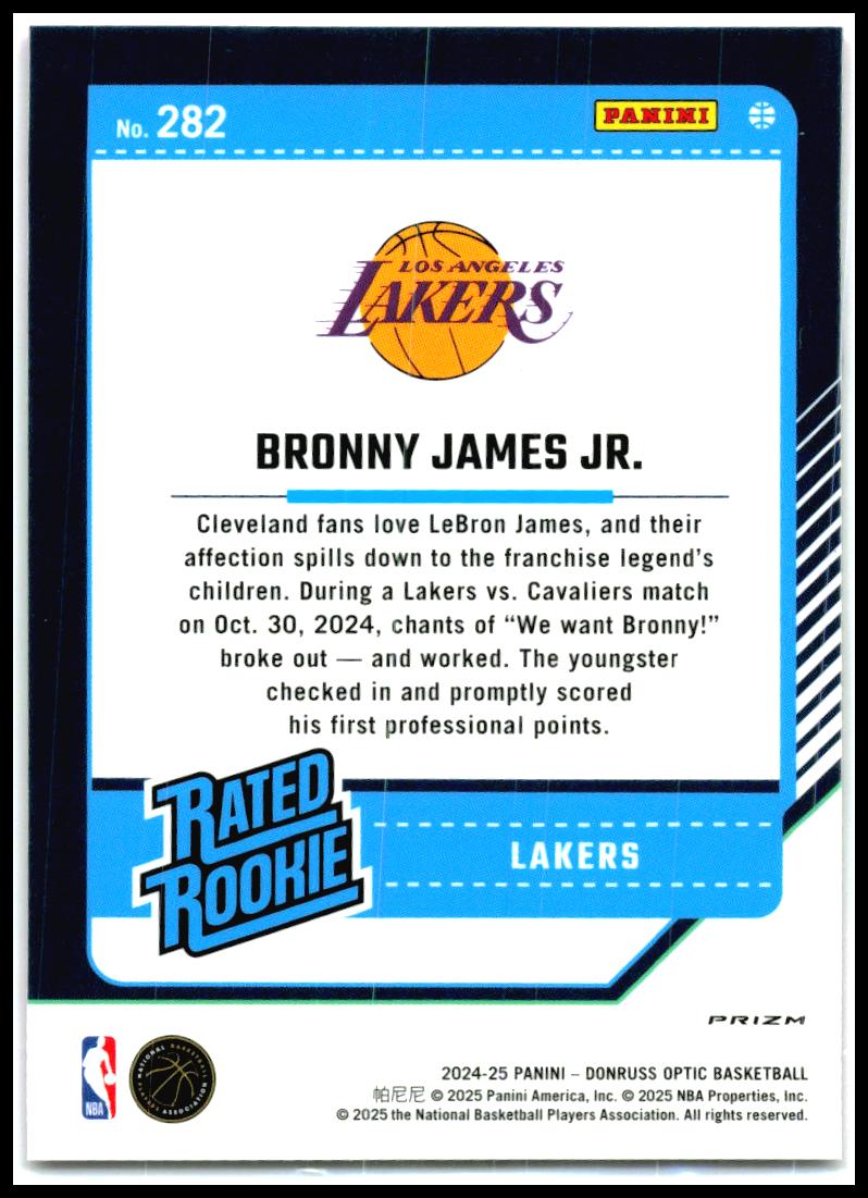 2024-25 Donruss Optic Hyper Pink #282 Bronny James Jr. Rookie Los Angeles Lakers