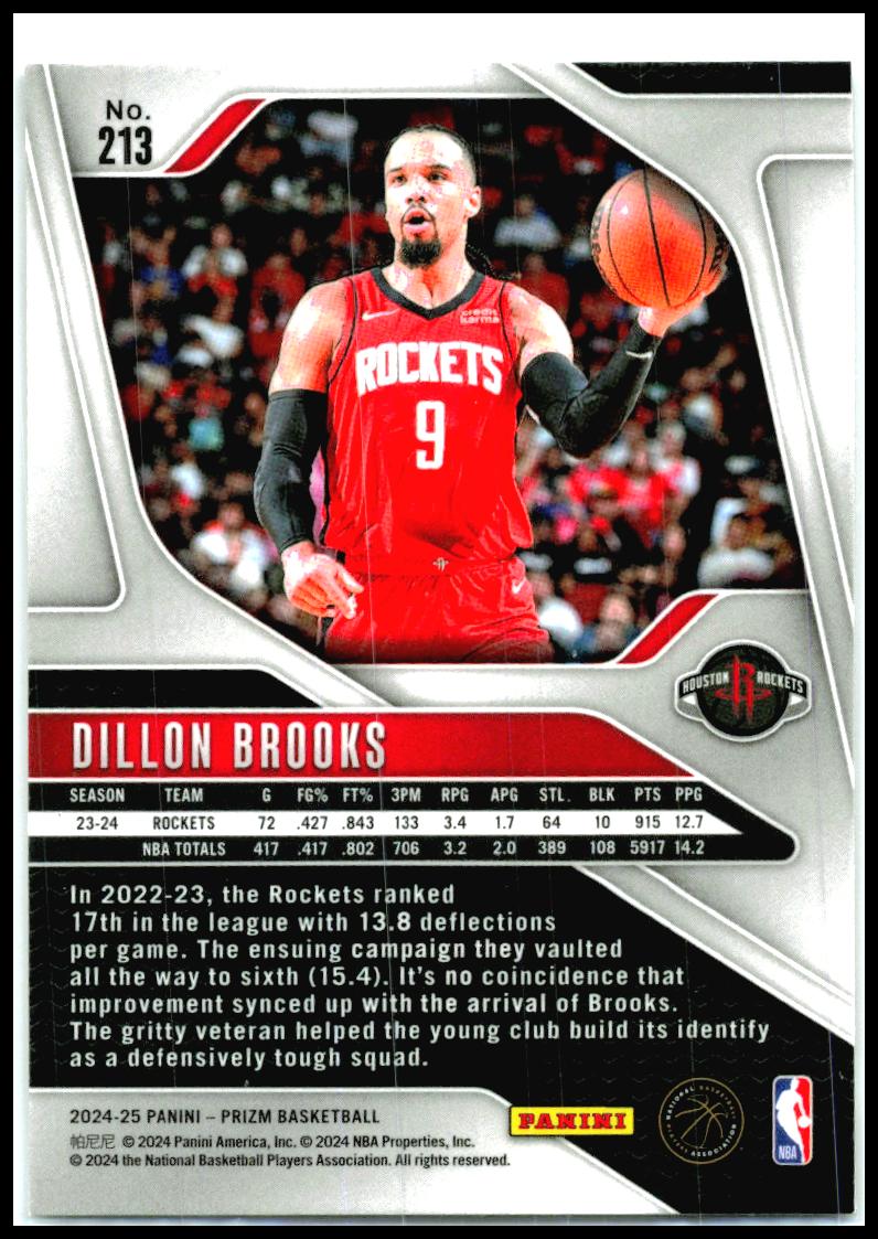 2024-25 Panini Prizm #213 Dillon Brooks Houston Rockets