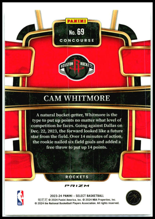 2023-24 Panini Select Silver Tectonic #69 Cam Whitmore Rookie Houston Rockets
