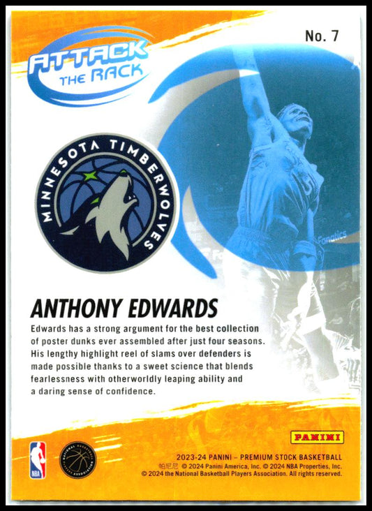 2023-24 Hoops Premium Stock Attack The Rack #7 Anthony Edwards Minnesota