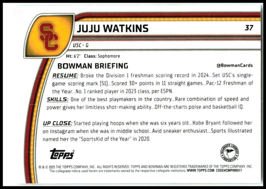2024-25 Bowman University Chrome X-Fractor #37 Juju Watkins USC Trojans