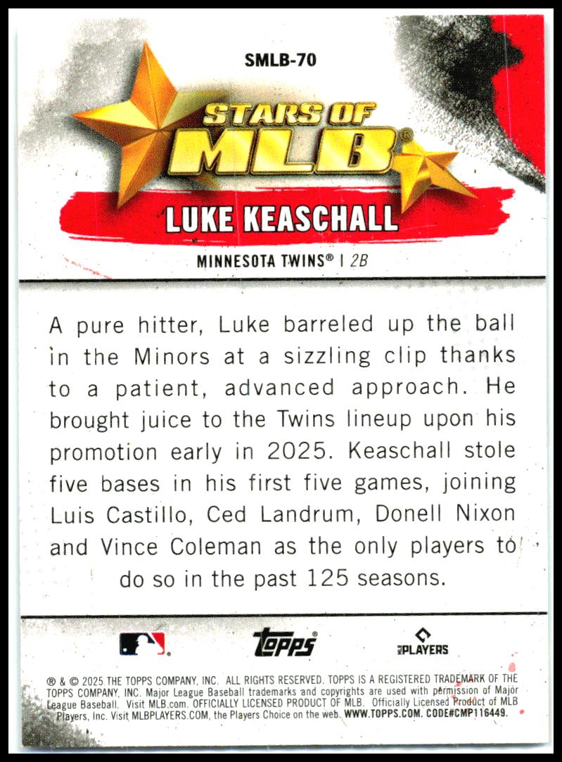 2025 Topps Update Stars of MLB #SMLB-70 Luke Keaschall Minnesota Twins