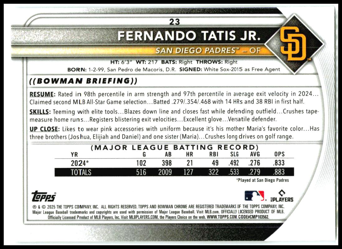 2025 Bowman Chrome Mojo Refractor #23 Fernando Tatis Jr. Padres