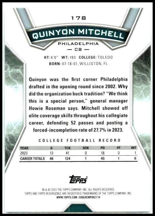 2024 Topps Resurgence #178 Quinyon Mitchell Rookie Philadelphia Eagles