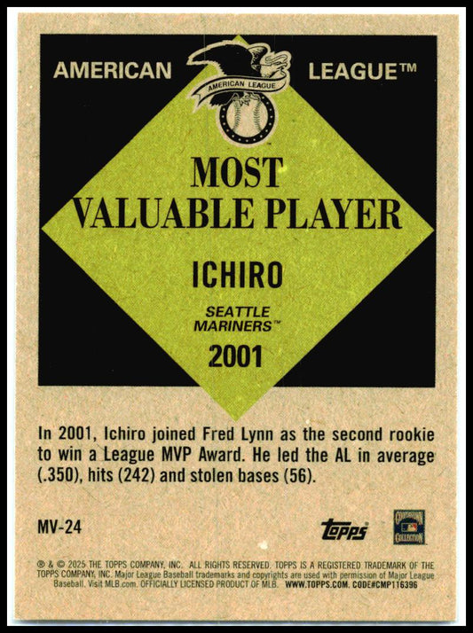2025 Topps Update Most Valuable #MV-24 Ichiro Seattle Mariners