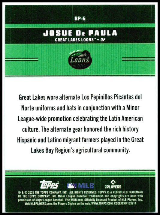 2025 Topps Pro Debut Ballpark Promos #BP-6 Josue De Paula Great Lakes Loons