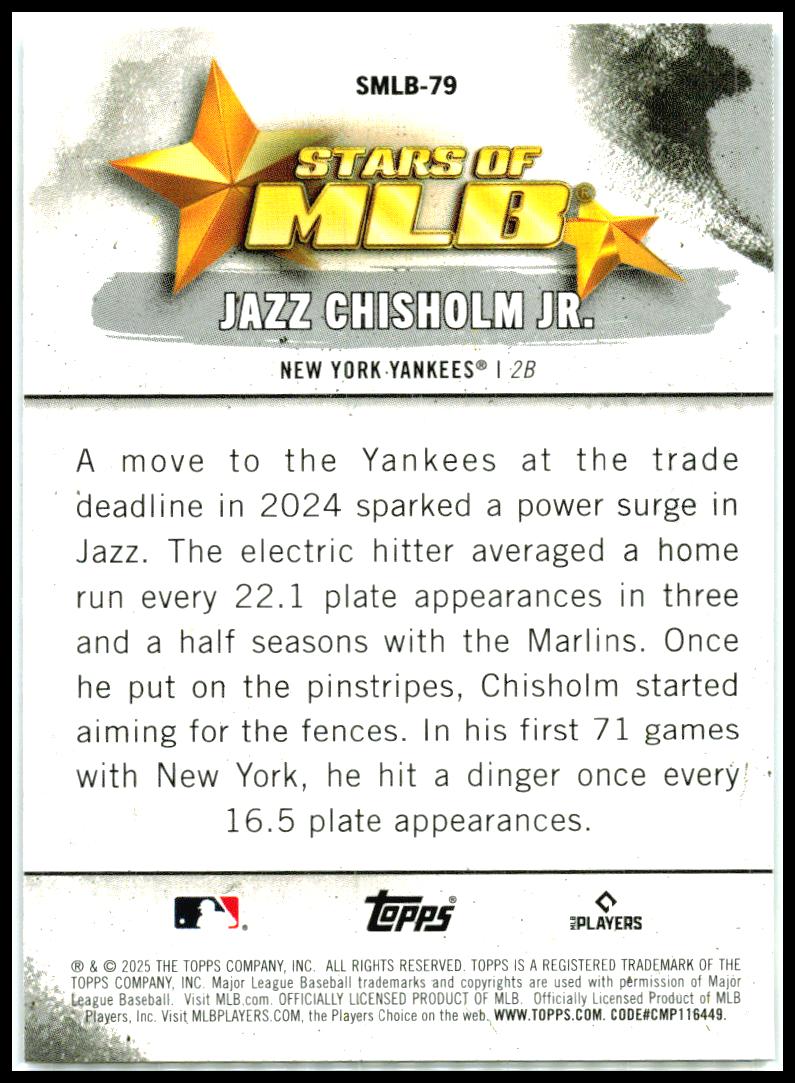 2025 Topps Update Stars of MLB #SMLB-79 Jazz Chisholm Jr. New York Yankees