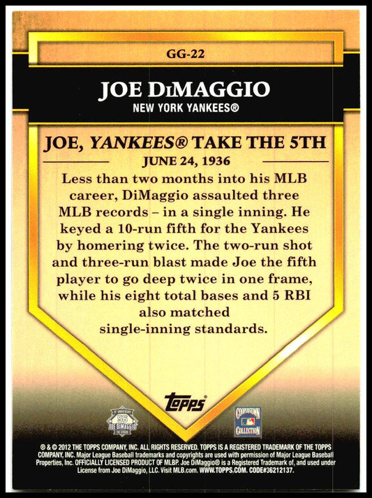 2012 Topps Golden Greats #GG-22 Joe DiMaggio New York Yankees
