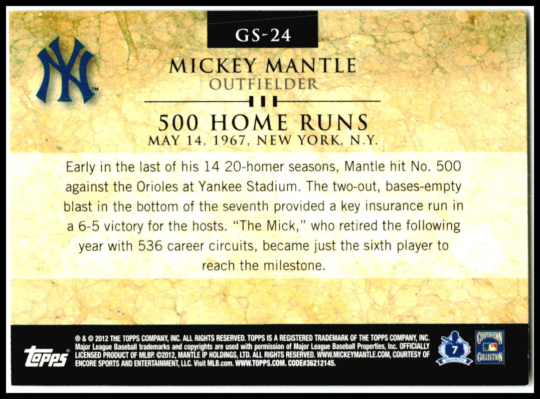 2012 Topps #GS-24 Mickey Mantle Gold Standard