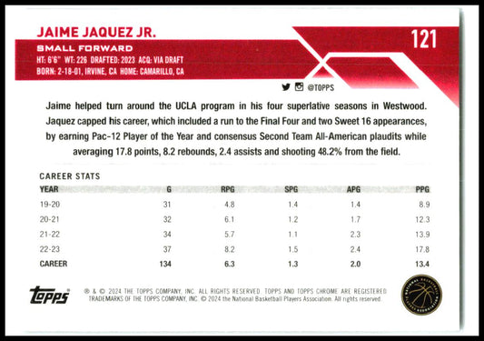 2023-24 Topps Chrome #121 Jaime Jaquez Jr.