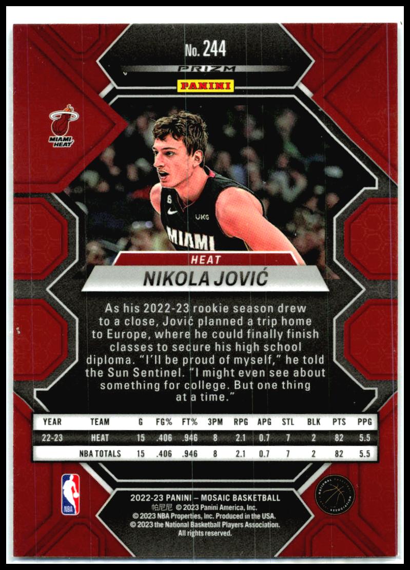 2022-23 Panini Mosaic #244 Nikola Jovic Mosaic