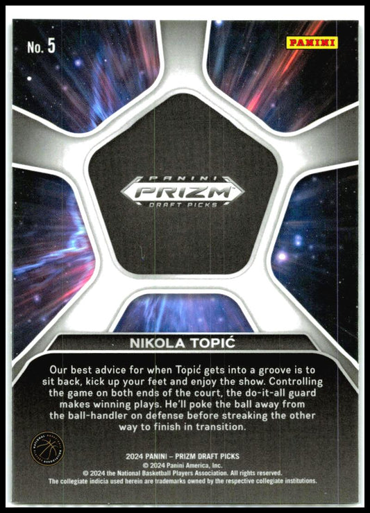 2024 Panini Prizm Draft Picks #5 Nikola Topic Deep Space