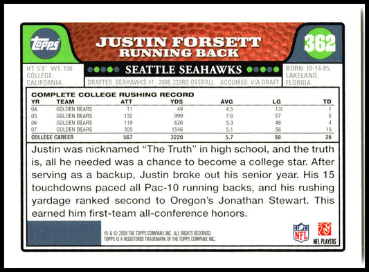 2008 Topps #362a Justin Forsett