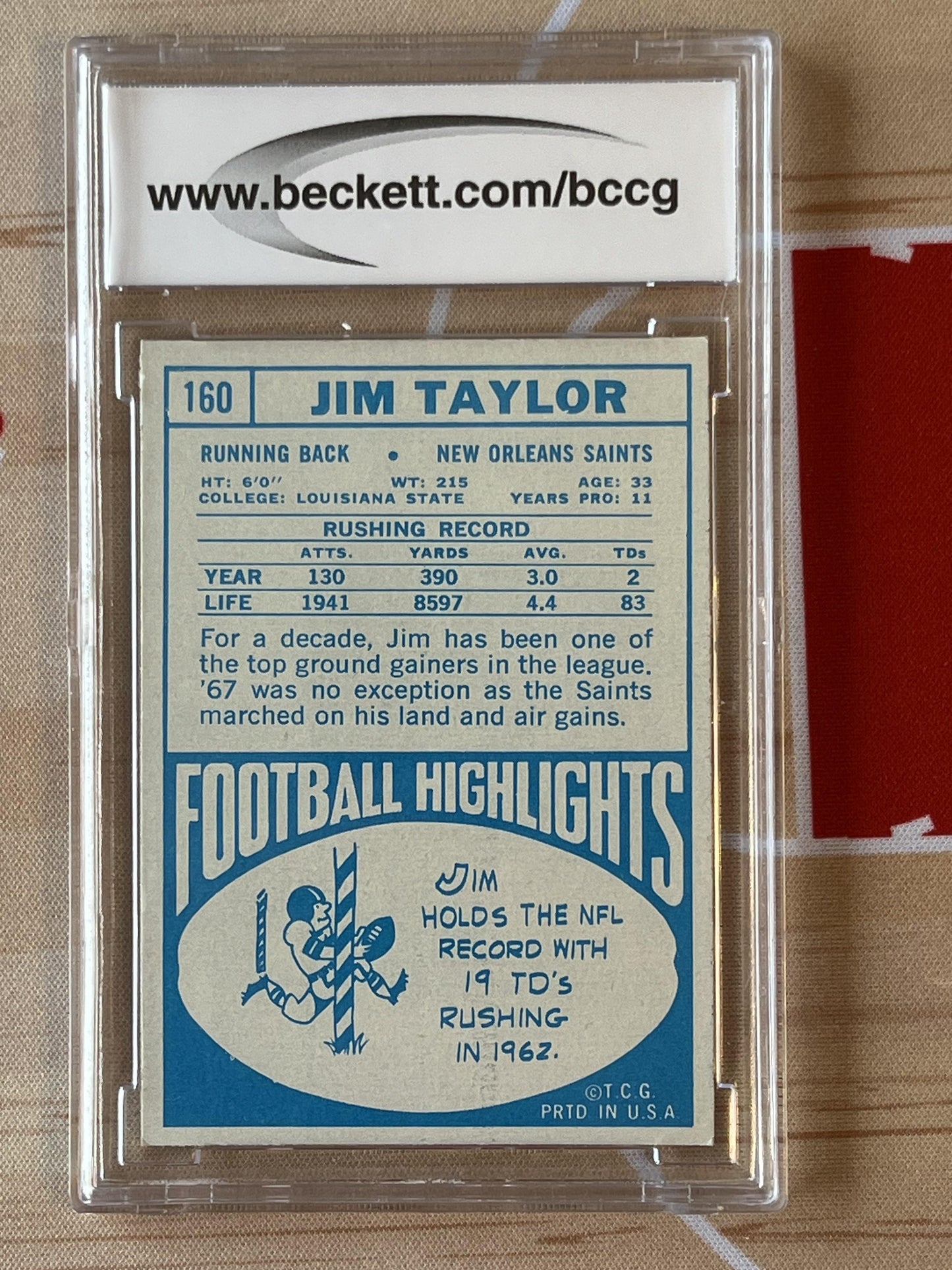 1968 Topps #160 Jim Taylor BCCG 7
