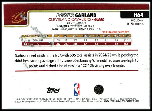 2025-26 Topps Holiday Glitter Holiday #H64 Darius Garland Cleveland Cavaliers