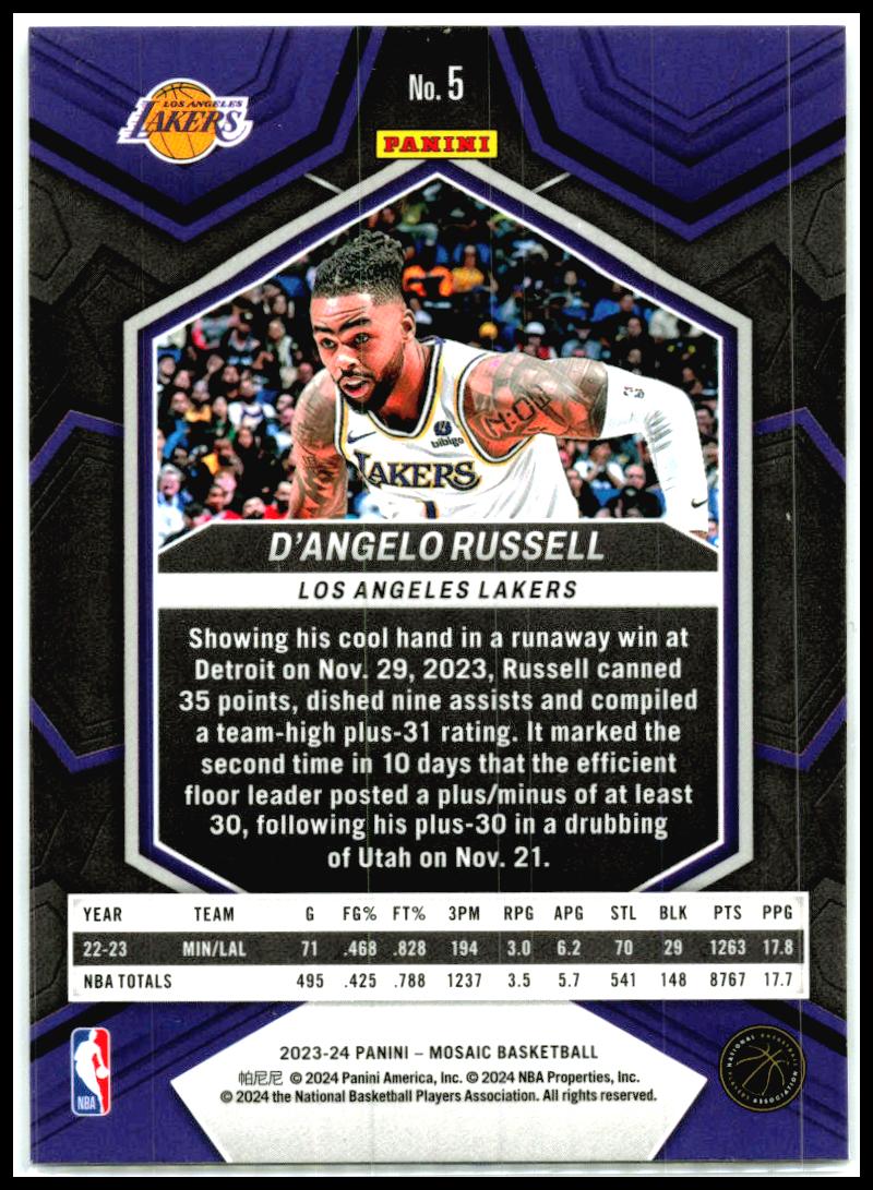 2023-24 Panini Mosaic #5 D'Angelo Russell Los Angeles Lakers