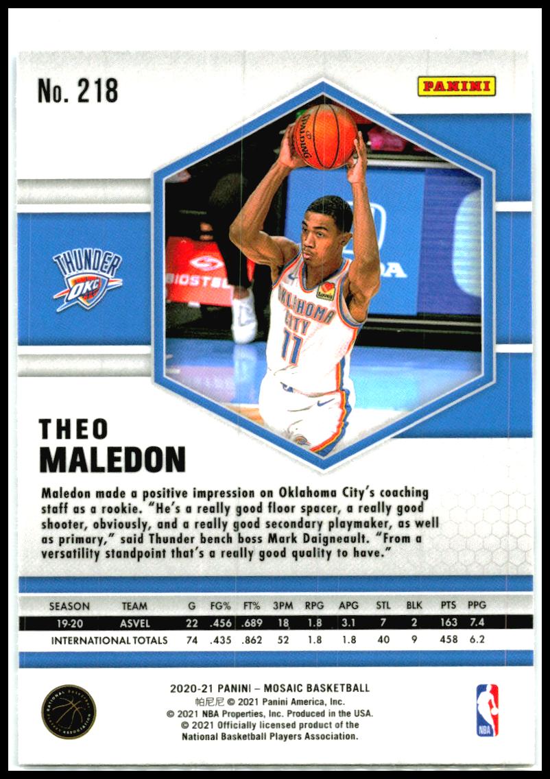 2020-21 Panini Mosaic #218 Theo Maledon Rookie Oklahoma City Thunder