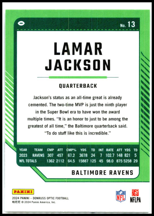 2024 Donruss Optic #13 Lamar Jackson Baltimore Ravens