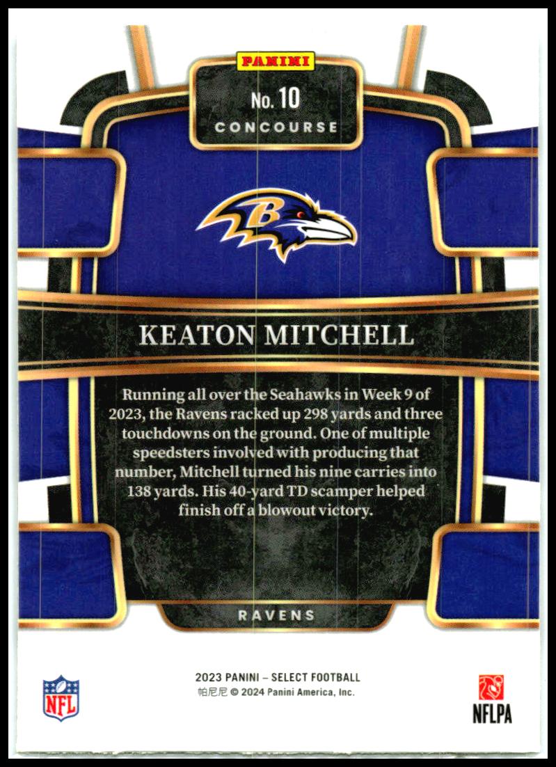 2023 Panini Select #10 Keaton Mitchell Rookie Baltimore Ravens