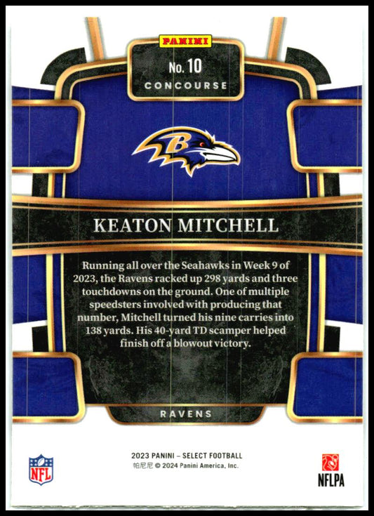 2023 Panini Select #10 Keaton Mitchell Rookie Baltimore Ravens
