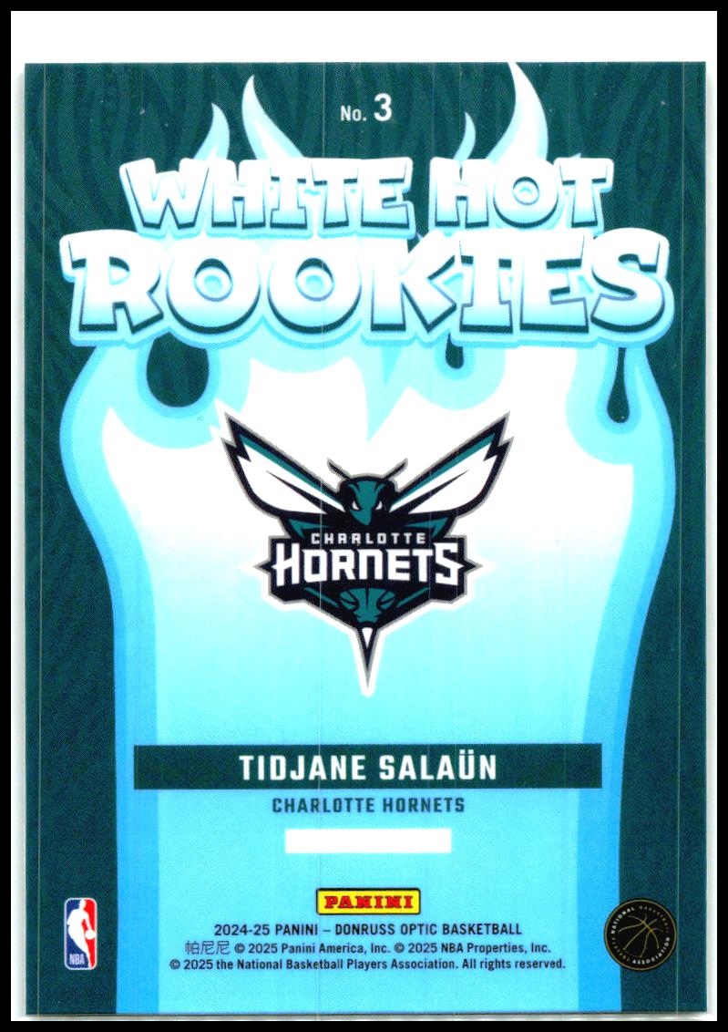 2024-25 Donruss Optic White Hot Rookies #3 Tidjane Salaun Charlotte Hornets