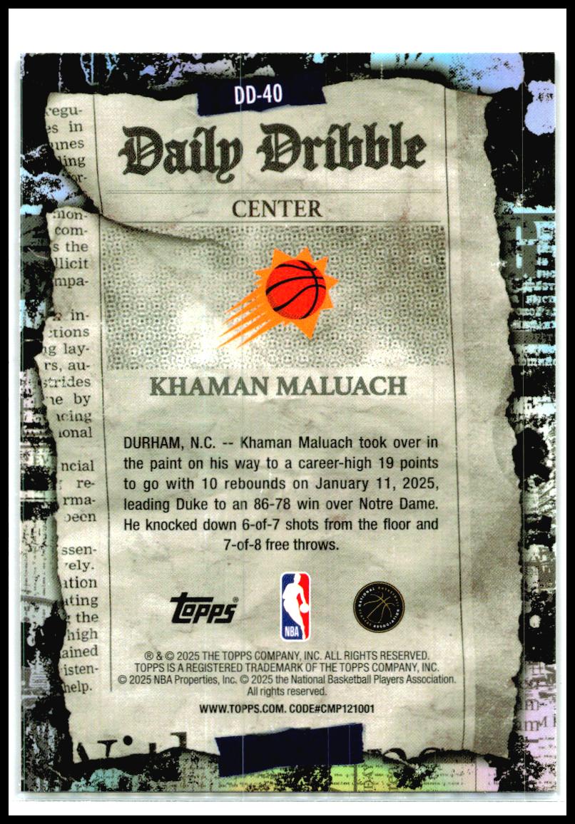 2025-26 Topps The Daily Dribble #DD-40 Khaman Maluach Phoenix Suns