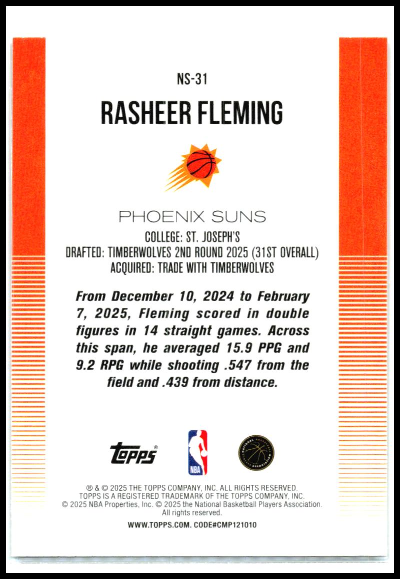 2025-26 Topps New School #NS-31 Rasheer Fleming Phoenix Suns
