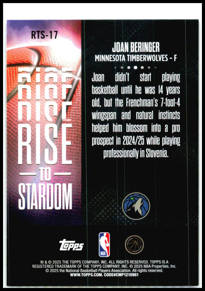 2025-26 Topps Rise to Stardom #RTS-17 Joan Beringer Minnesota Timberwolves